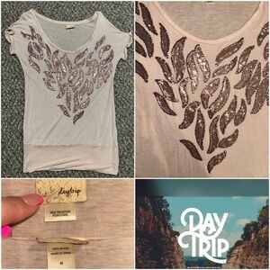 Daytrip Rose Gold Leaf Sequin Blouse Top